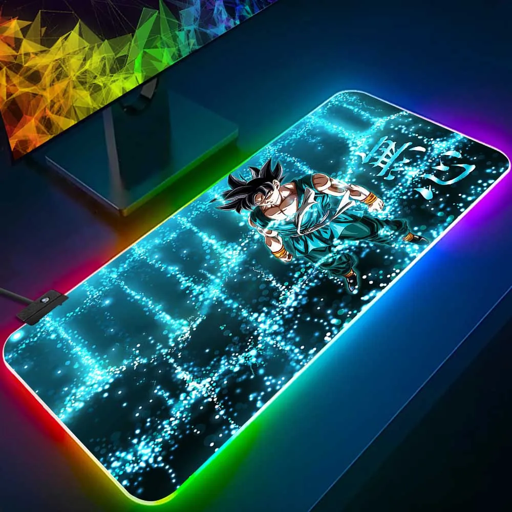 Animação rgb pc gamer teclado mouse pad mousepad led brilhante tapetes de borracha computador jogos sons gokus mausepad