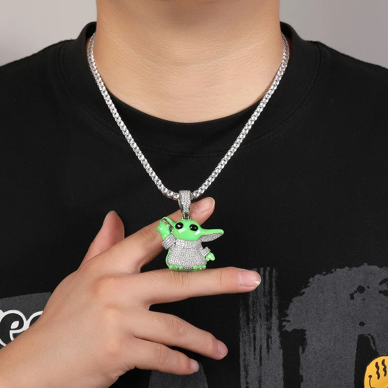 Hip Hop 5A+ CZ Stone Bling Iced Out Luminous Cartoon Anime Character Pendants Necklaces for Men Rapper Jewelry Drop Shipping