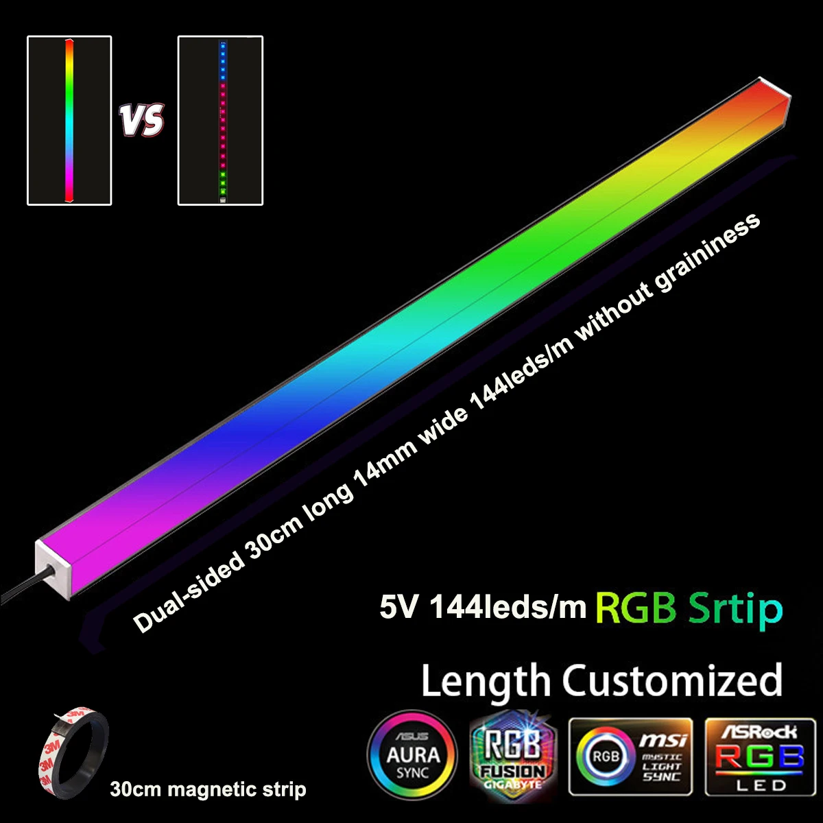 30CM adresowalny WS2812b cyfrowy stop aluminium dwustronne światło PC 5V3PIN nagłówek płyta główna RGB F ASUS Aura SYNC listwa oświetleniowa