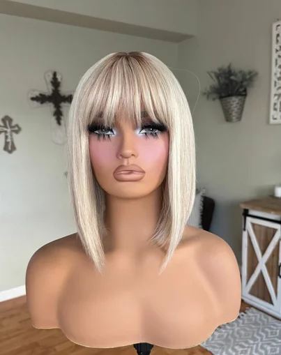 Perruque Bob Lace Front Wig synthétique sans colle, perruques Bob Lace Wig, blond platine avec reflets miel, perruques courtes pour femmes, cheveux naturels, 12 ", 14"