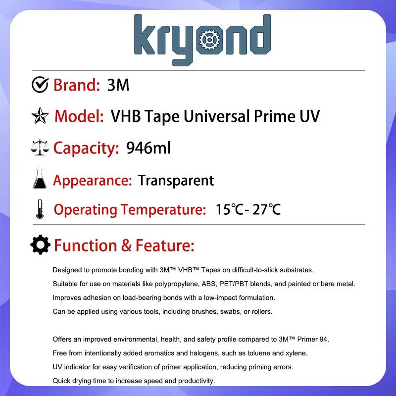 3M VHB Tape Universal Prime UV 946ml Transparent Primer Adhesion Enhancer