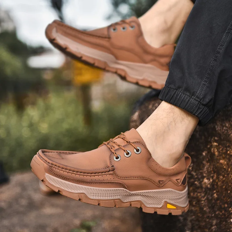 New Men's Sneakers Outdoor Casual Shoes Genuine Leather Hiking Shoes Waterproof Platform Breathable Luxury Plus Size Men's Shoes