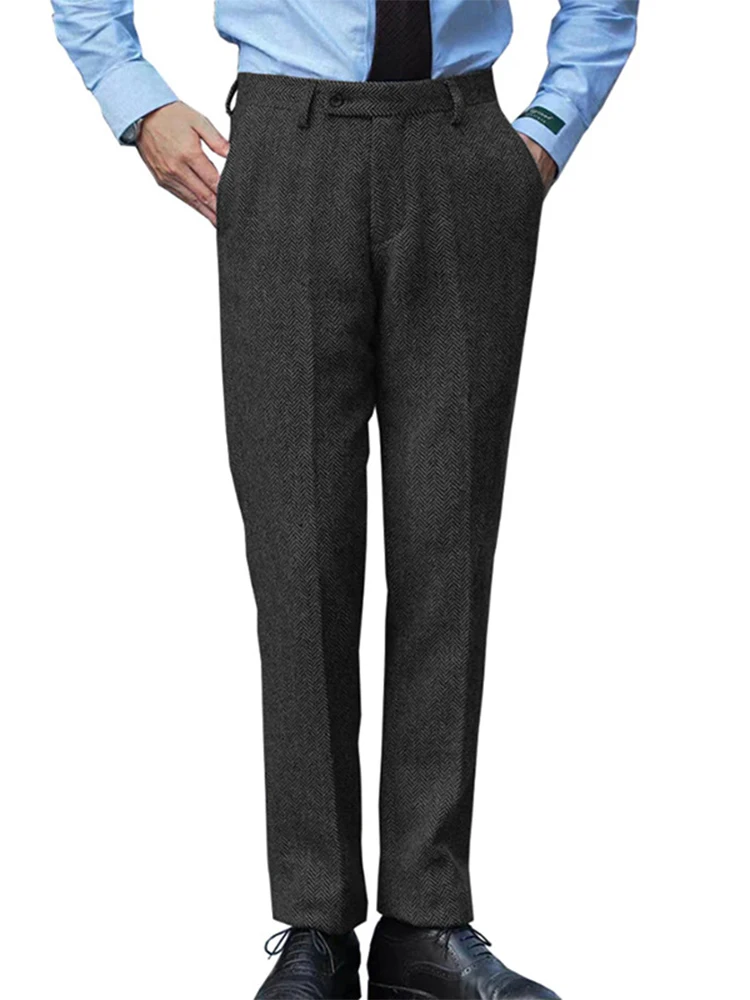 Pantaloni di lana tinta unita casual quotidiani per uomo 2025 Pantaloni dritti larghi pieghettati moda autunno inverno Pantaloni di lana vintage da uomo