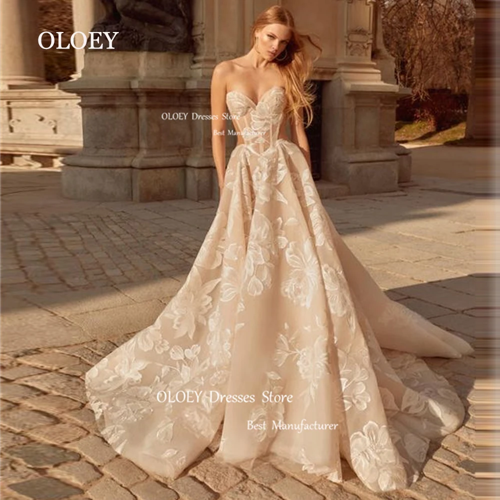 OLOEY Exquisite Sweetherat Lace Wedding Dresses Sweep Train A Line Bridal Gowns Zipper Back Robe De Marriage Custom Made