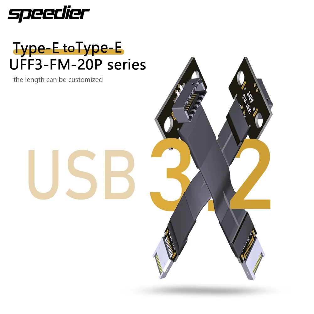 F9T-F6A USB 3.2 Internal 20Pin USB Type-E Male To Type-E Female Front Panel Socket Extension Flat Ribbon Cable with Screw Hole