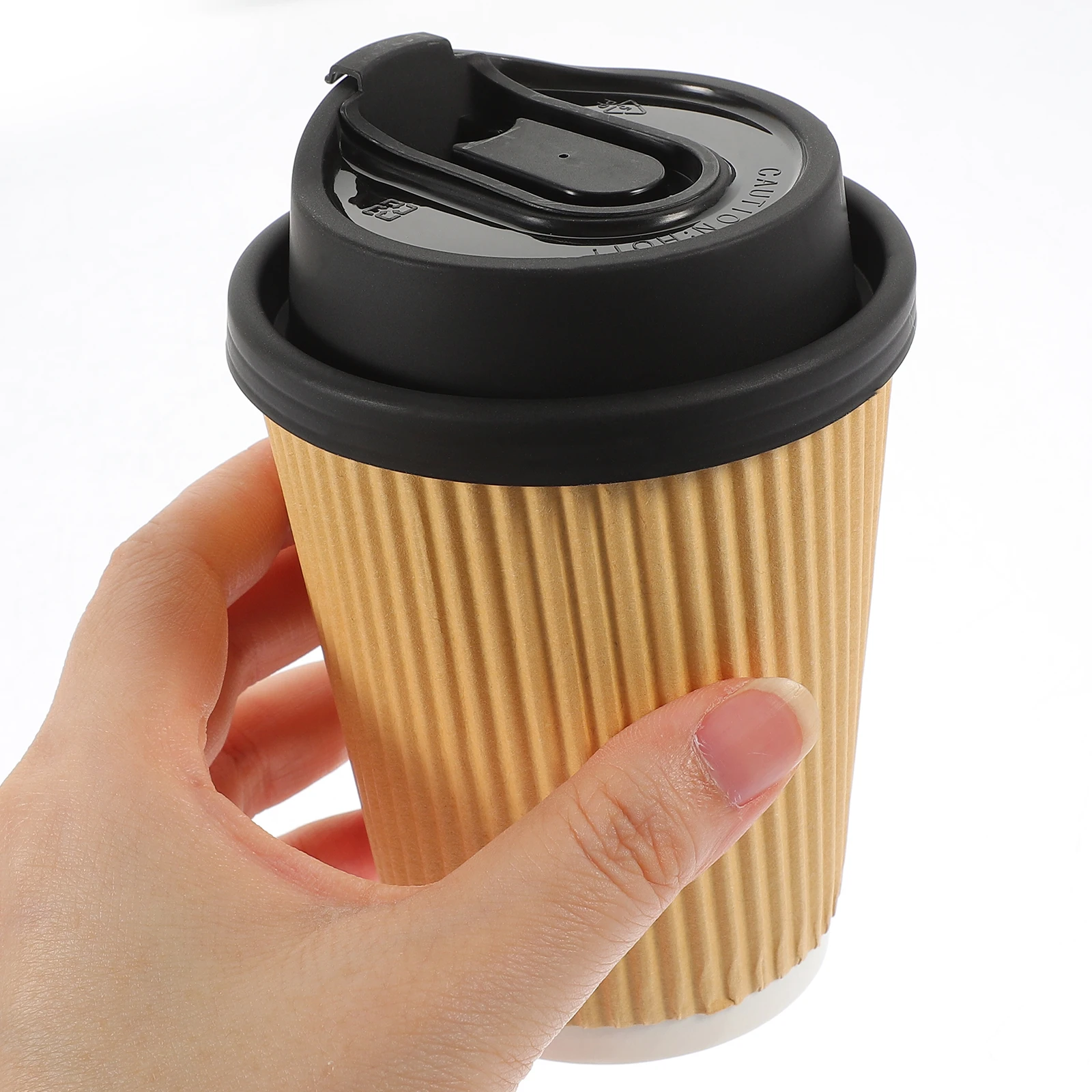 

1 set Double-layer Anti-scald Paper 8oz Coffee Hot Beverage Cups Disposable Insulated Milk Drinking Cups Black Lids
