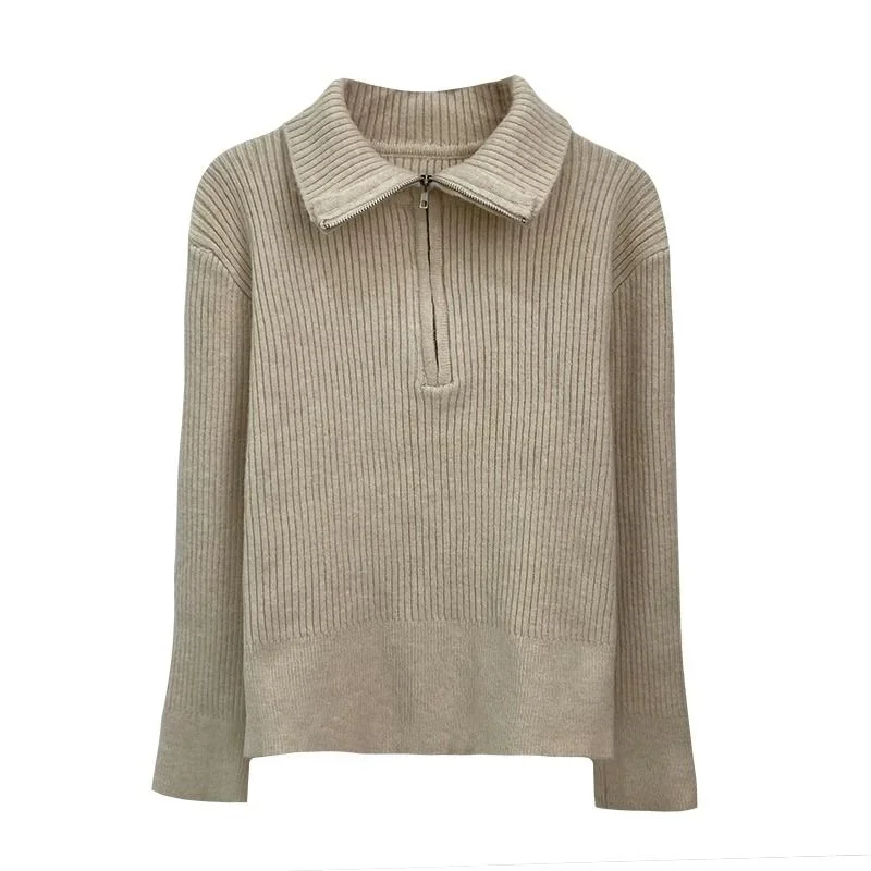 Otoño Invierno nuevo diseño de solapa Base Top mujer perezoso suéter de punto suelto