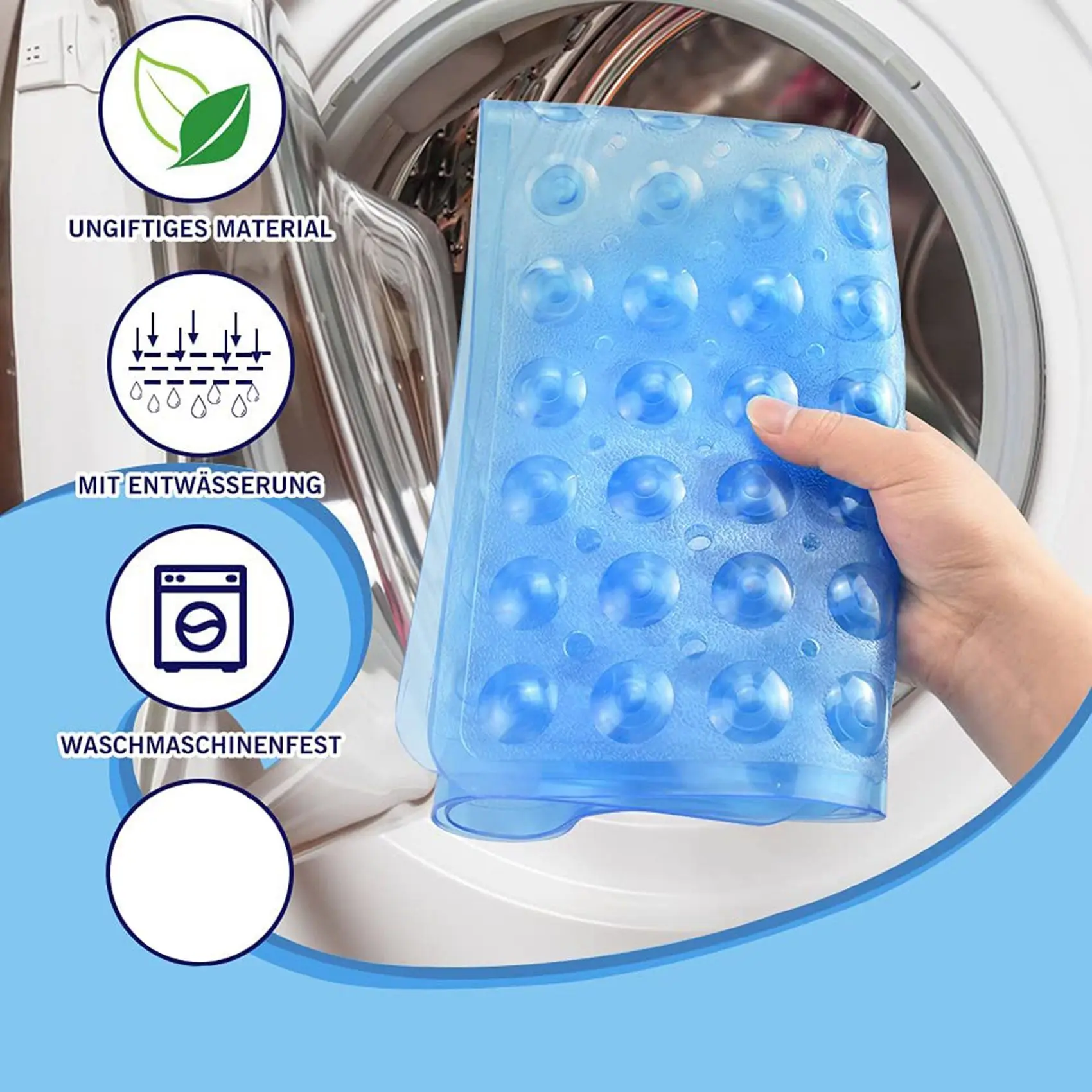 Square Shower Mats, 53 x 53 cm, Non-Slip Bath Mats, Anti-Mould Bath Mats with Suction Cup, Safety Bathroom