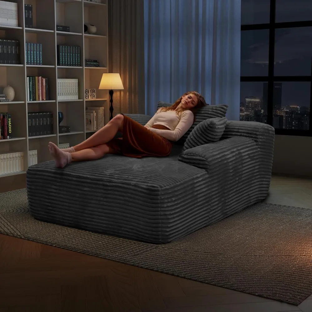 كرسي صالة سروال قصير من القطيفة باللون الرمادي كبير الحجم، سرير أريكة سحابي داخلي، أريكة مريحة منفوشة لغرفة النوم أو غرفة المعيشة