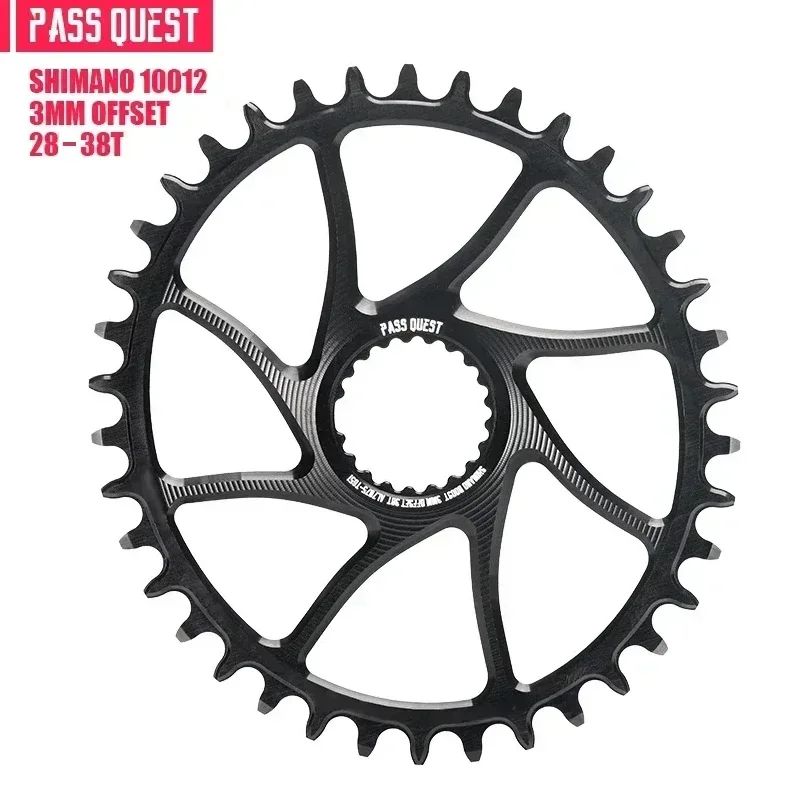 PASS QUEST 3mm 6mm Offset Bike Chainring 28T 38T MTB Narrow Wide Bicycle Chainwheel for Deore Xt M7100 M8100 M9100 12S Crankset