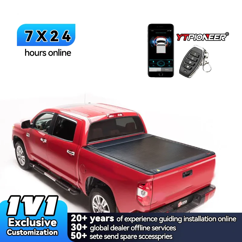 YTPIONEER Aluminum Hard Retractable Tonneau Cover for Toyota Hilux Conquest Pickup Trucks-Fits Ford GMC Models Tundra & Sierra