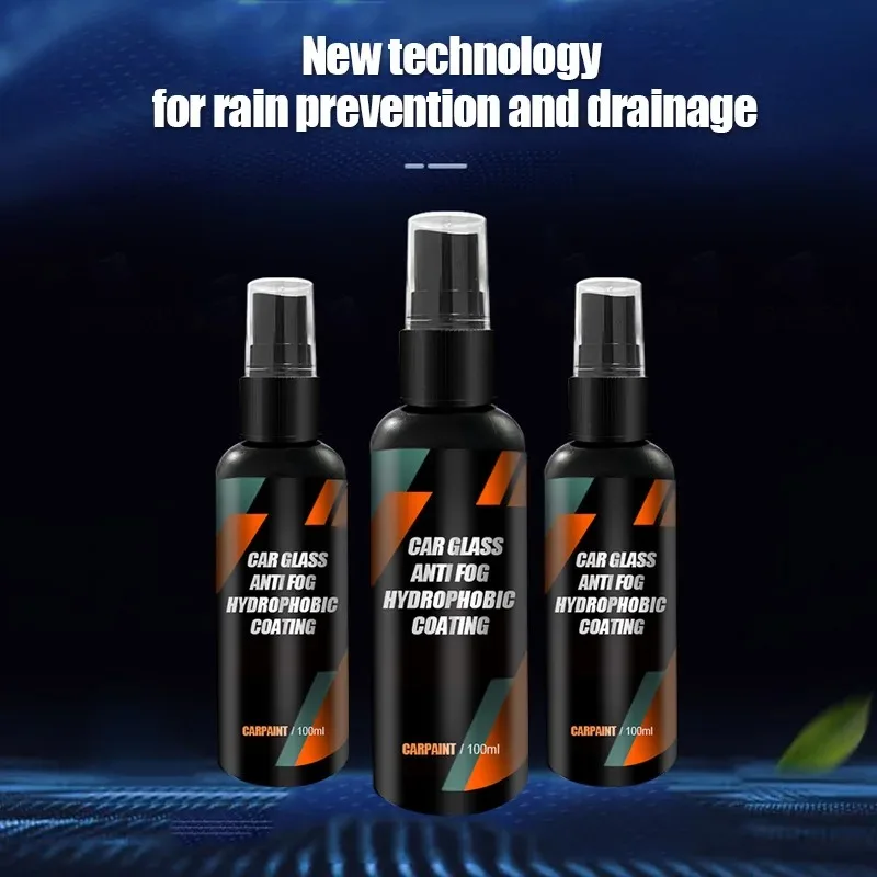 Car glass anti-fog and water-repellent spray  for windshields side windows and rearview mirrors provides rain and fog protection