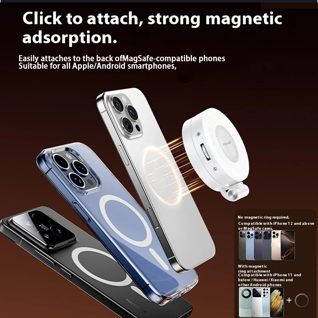 Enhanced LED Selfie Fill Light Adjustable Brightness For Smartphone Vlog Photography Rear Mirror white