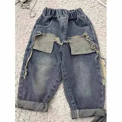 Boys Jeans Children Spring Denim Autumn New Fashion Straight Pants 2025 Kids Loose Casual Elastic Trousers 2-8 Years Old