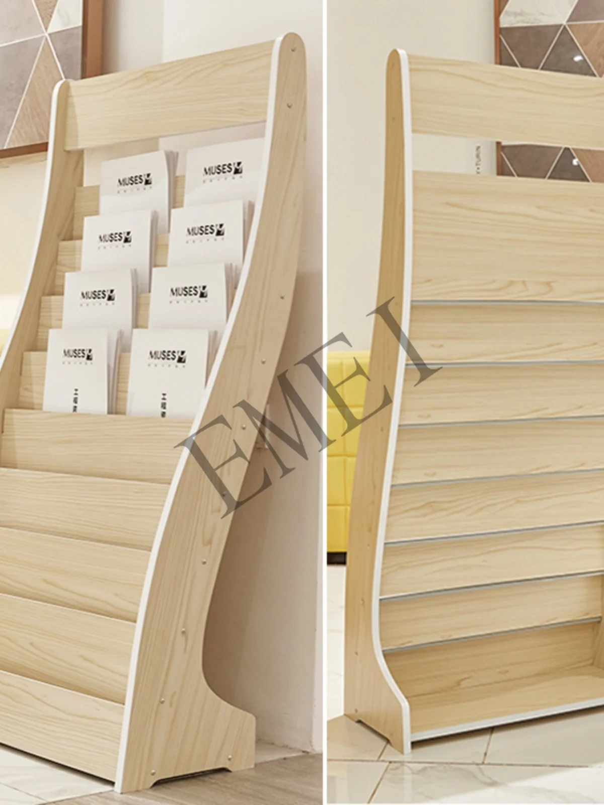 Apartment plan Display information Bookshelf Books and magazines Floor wooden newspaper flyer rack
