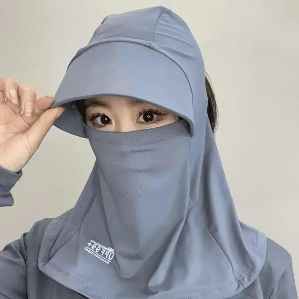 Sommer UV-Schutz Sonnenhut für Frauen, Integrierter Gesichts- und Nackenschutz Sonnenhut mit Gesichtsmaske, Ideal zum Radfahren