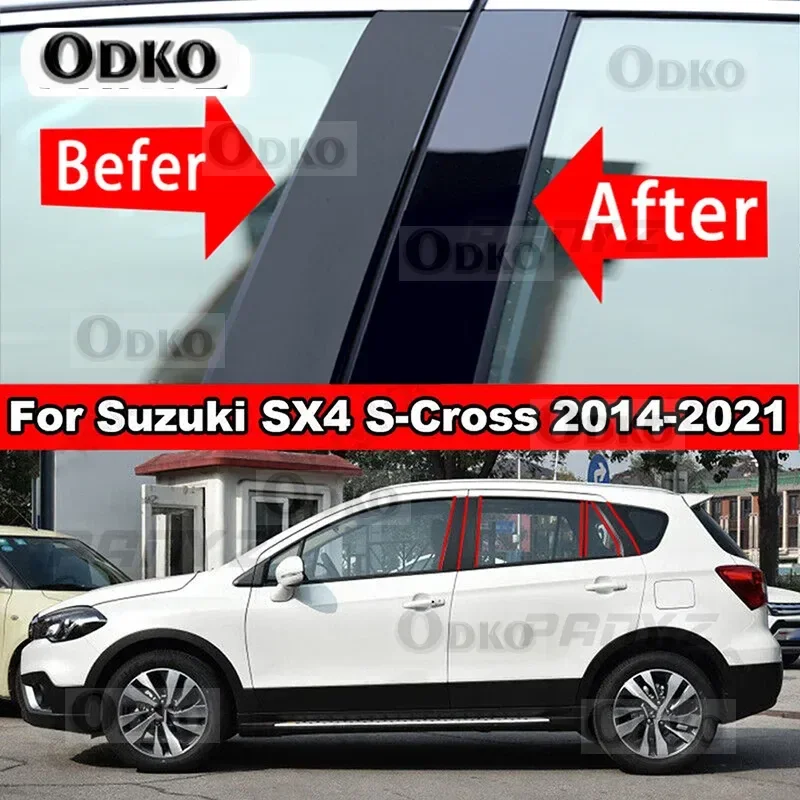 

Автомобильные стойки, черные наклейки для украшения окна двери, накладки, чехол для Suzuki SX4 S-cross 2014-2018 2019 2020 2021, автостайлинг