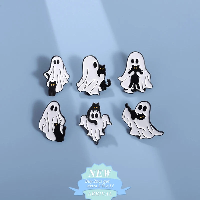 Trick or treat ghost Cat Enamel Pin Halloween black cat Boo Brooches Lapel Backpack Badge Festival Jewelry Gift for Kids Friends