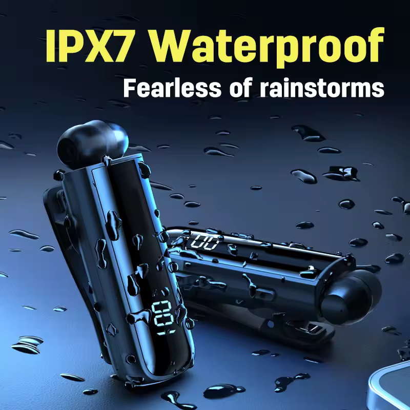 Waterproof IPX7 Bluetooth Handsfree HD mic Call noise canceling Headphone Retractable Clip Headset Cycling Earphones for Driving
