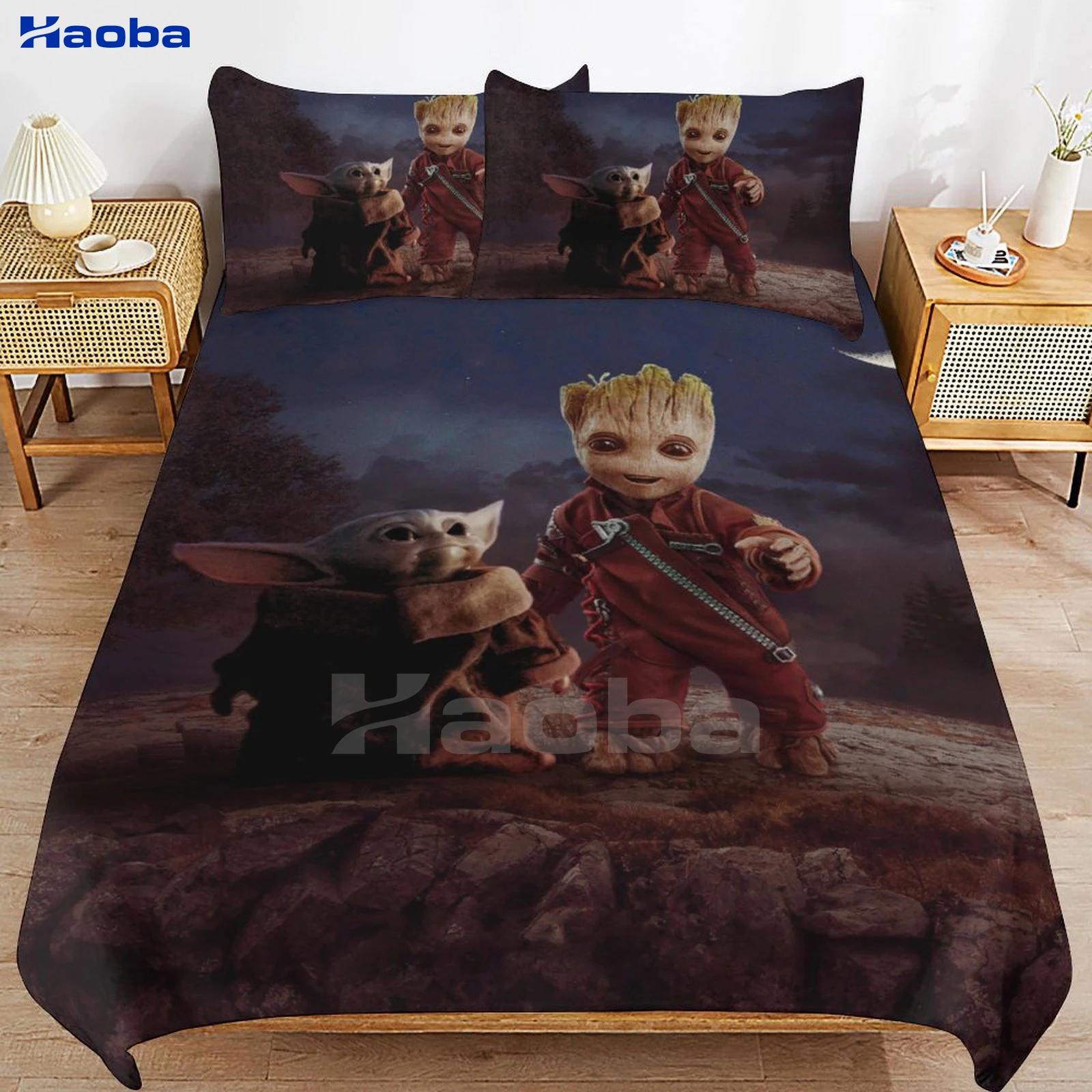 Baby Alien G-root and Y-oda Three Piece Bedding Set Children or Adults for Beds Quilt Covers Birthday Gifts for Women Men