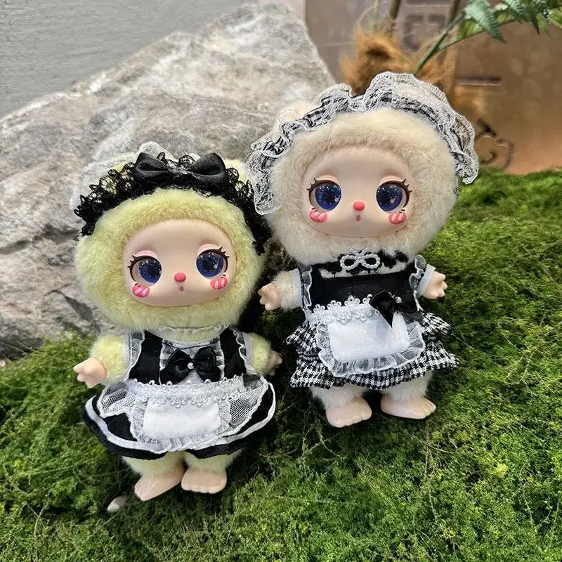 16cm Mini Plush Doll'S Clothes Outfit Accessories For Liila LUCKY CAT Idol plaid black yarn maid Clothing Gift