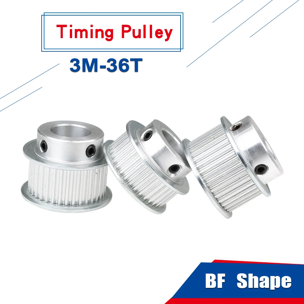 

3M-36T Alloy Pulley Bore 6/6.35/8/10/12/14/15/16/17 mm BF Shape pulley wheel Aluminum Material For Width 10/15mm 3M Timing Belt