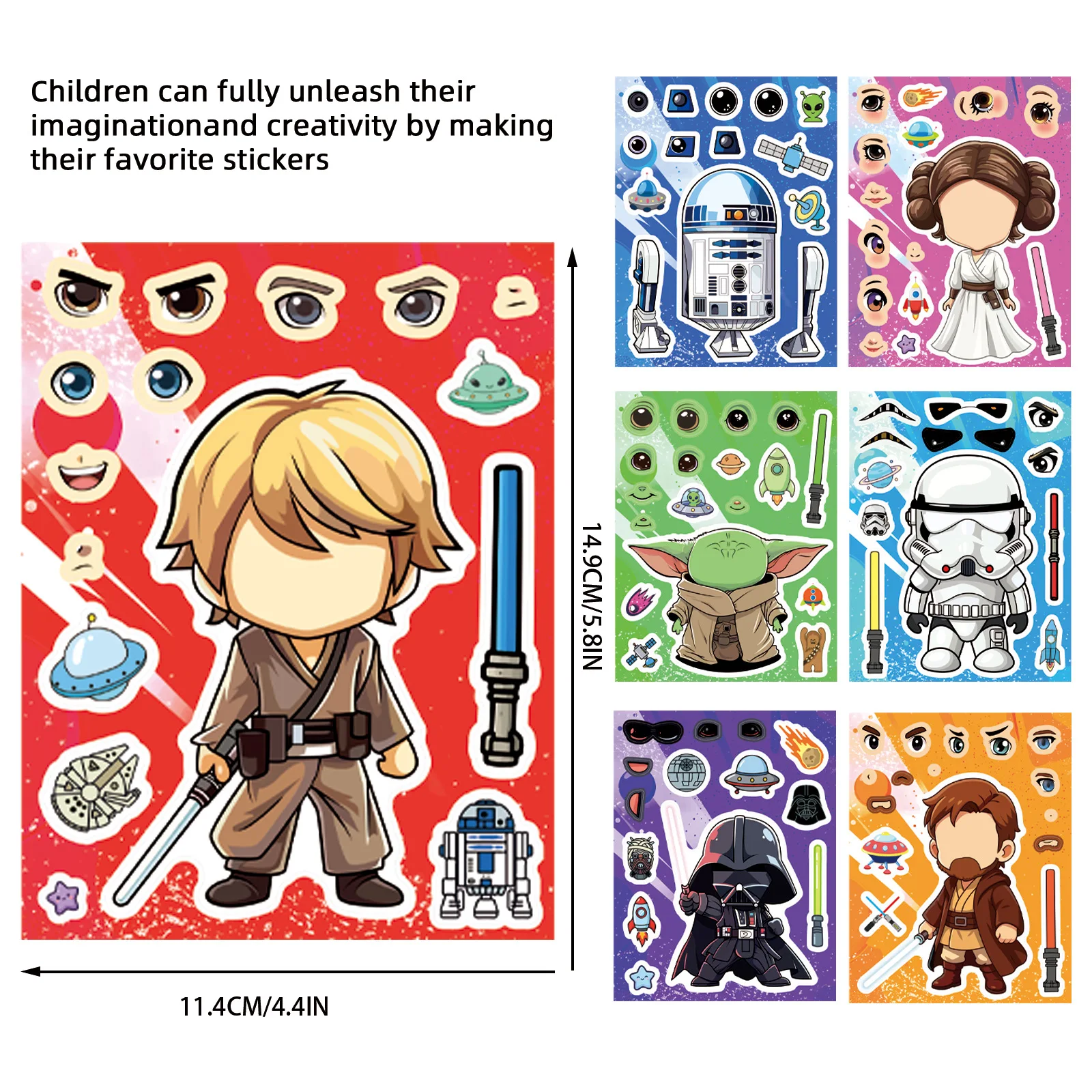 8 Blatt Anime Jedi Puzzle-Aufkleber zum Gesichter-Machen, Kinder-Cartoon DIY Zusammenbaubares Puzzle-Set, Kinderparty-Dekoration – Detail 3
