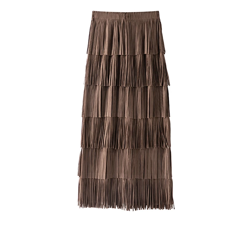 

2025 New Arrival Carnivals Party Summer Women Casual Loose High Waist A-line Skirt Tassel Devise Fashion Mid-calf Skirts T140