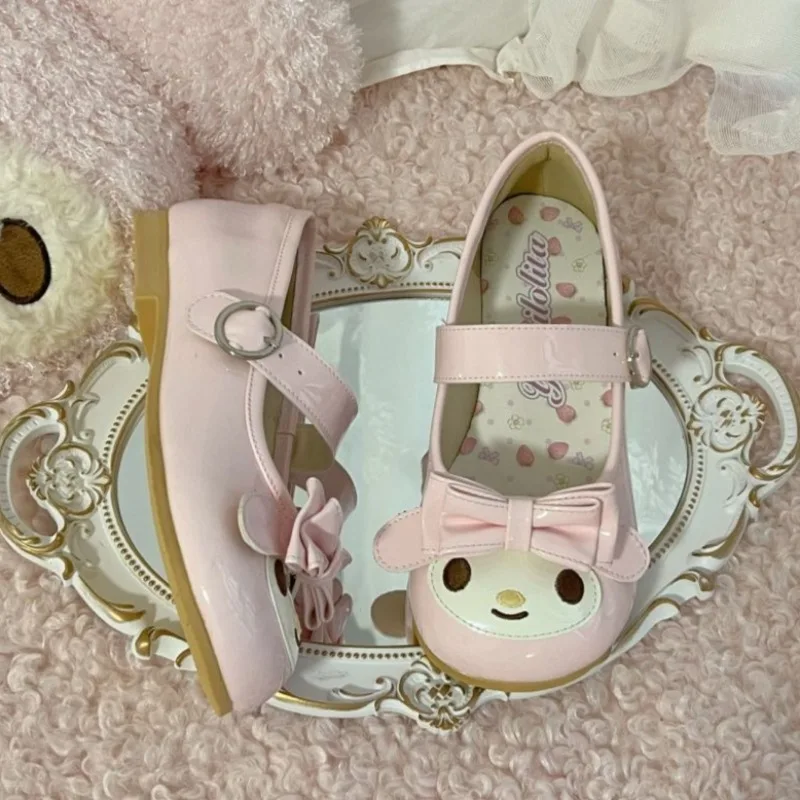 Sanrio Melody Лолита, туфли принцессы, розовые кавайные туфли в стиле аниме с украшением, туфли на плоской подошве для девочек, туфли принцессы в стиле Лолиты с круглой головкой
