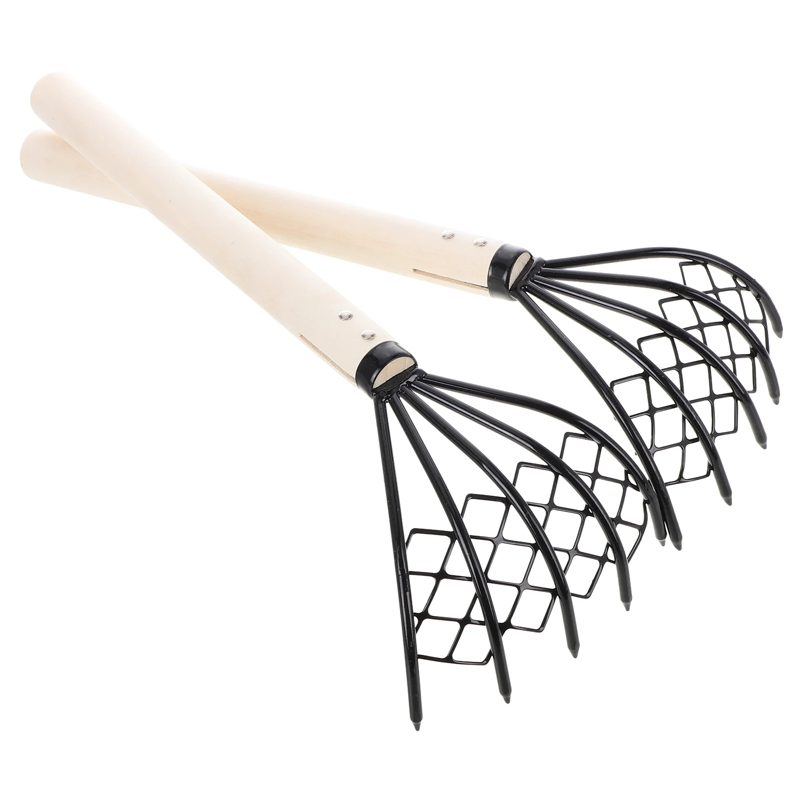 2 Pcs Extended Clam Rake Net for Shellfish Oyster Digging Beach Tool Wooden Handle Iron Material Seafood Harvesting