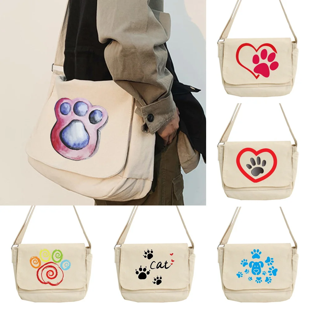 Messenger Bag Japanese Multi-function Messenger Bag Student Harajuku College Style Portable One-shoulder Footprints Pattern Bags