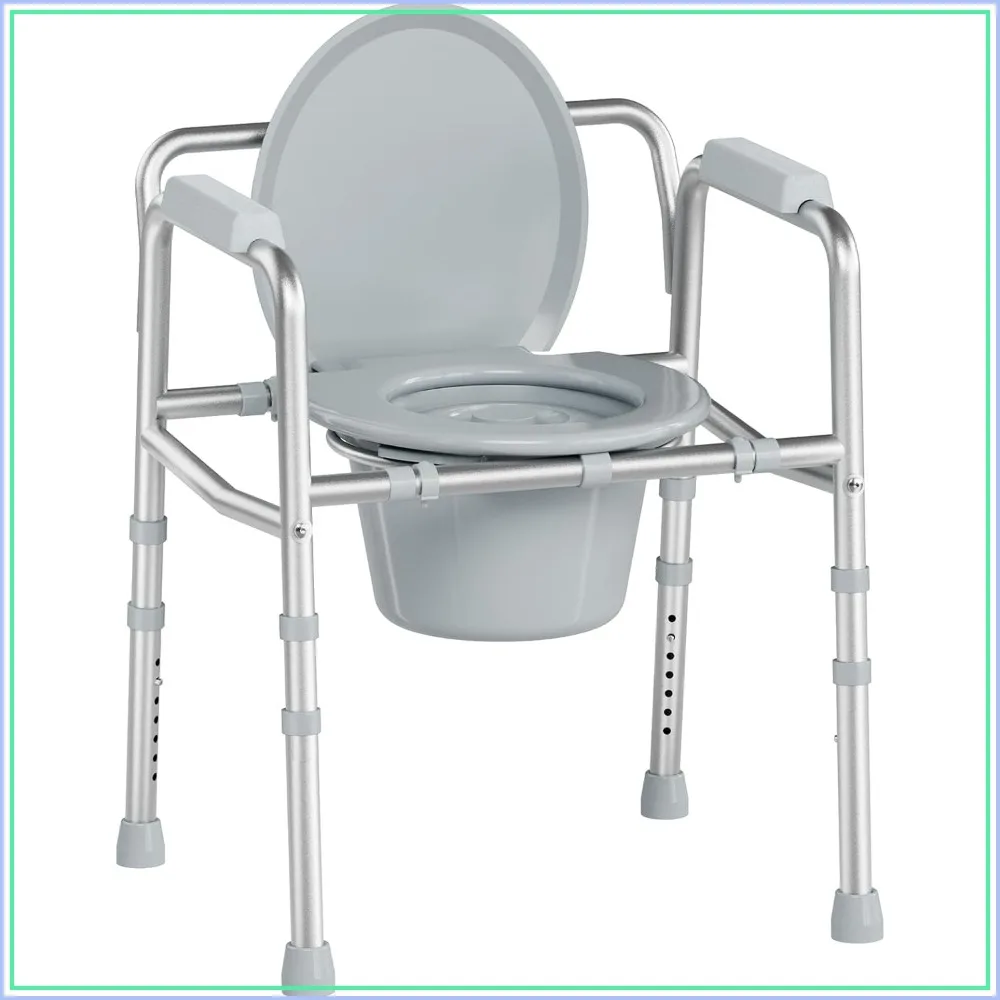 

3-in-1 Bedside Commode Chair, 350Lbs Capacity, Portable Potty for Seniors, Silver