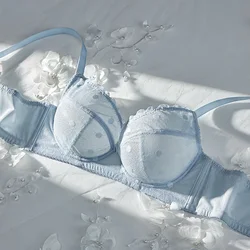 French Women's Push Up Hot Bra Unlined Lace Sheer Underwire Multiway Everyday Bra Polka Dot Unlined Minimizer 2024 OWD6103