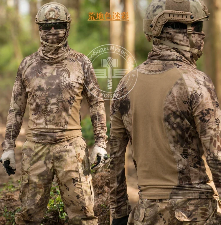 Tactical Crew Neck Long Sleeve Mesh TRU Hunting Outdoor Sports T Shirt Kryptek Camo Highlander Hiking