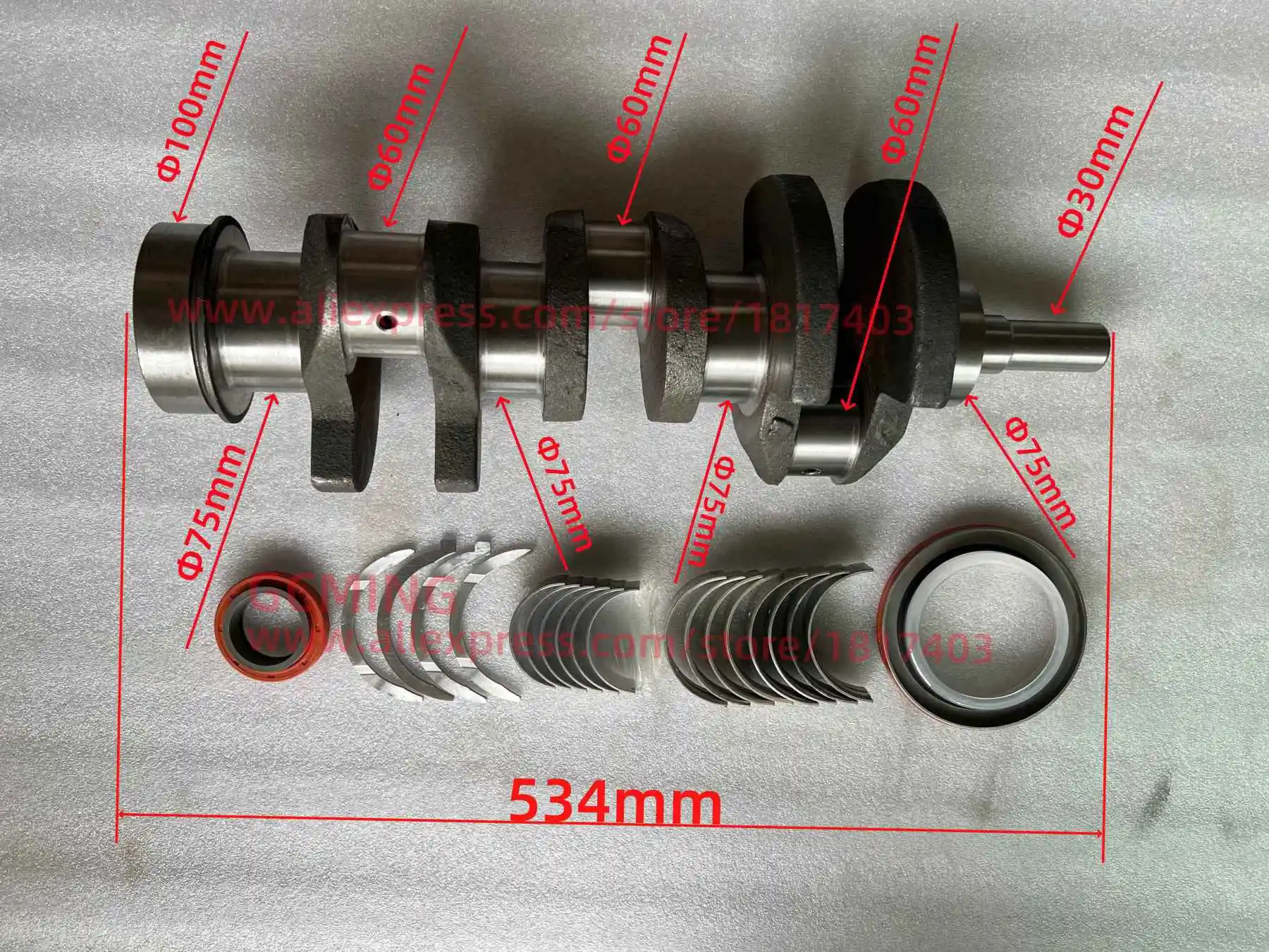 

Jiangdong TY395I.4.2-4 Crankshaft (a type), Main bearing, Connecting rod bearing, Thrust piece, oil seals, TY395IT, TY3100IT