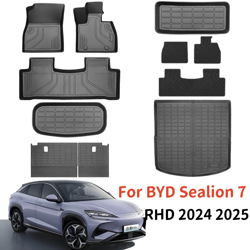

Автомобильные коврики BYD SEALION 7 2024 2025 TPE (только RHD) Всепогодные водонепроницаемые коврики на спинку Коврики в багажник Коврики на багажник
