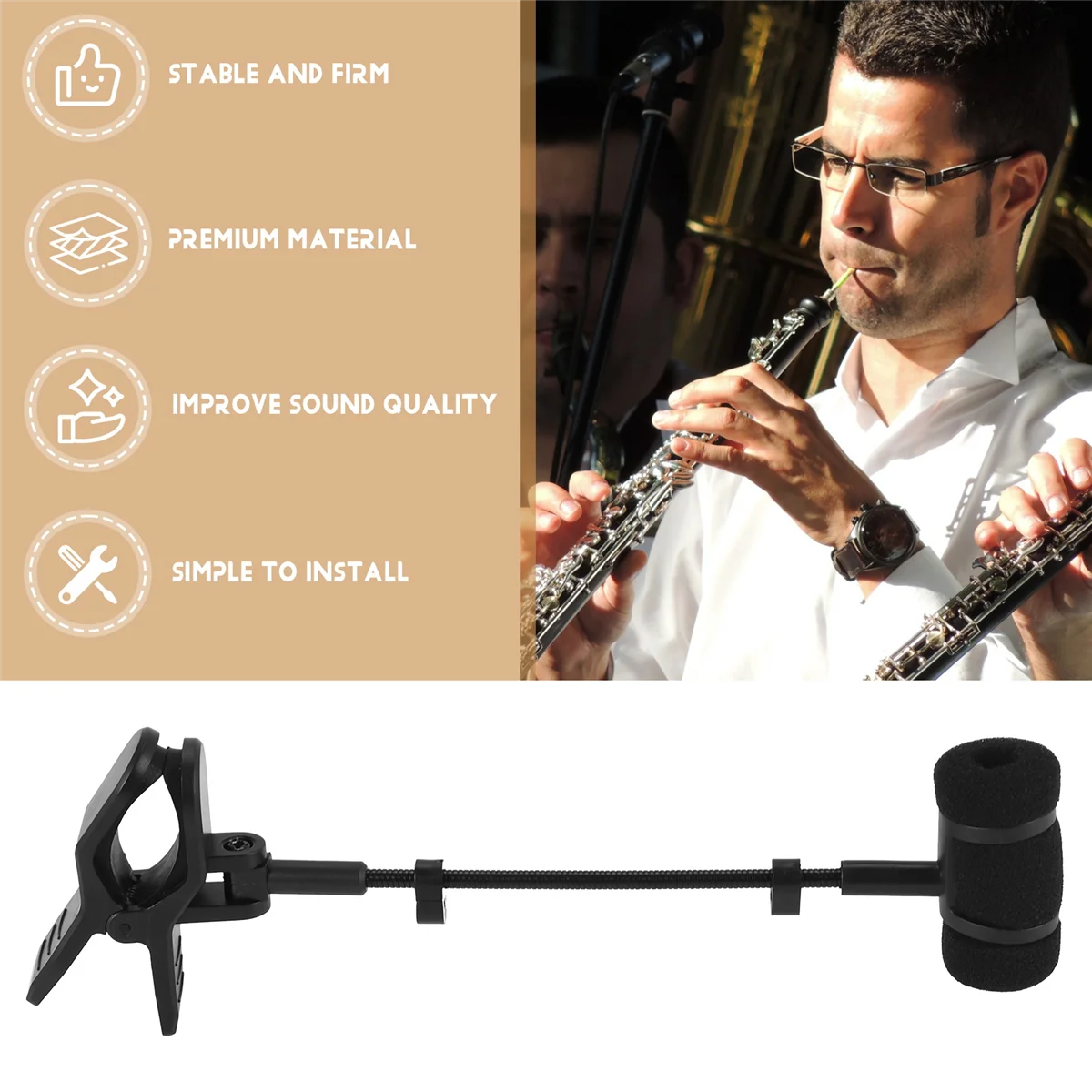 Instrumen kondensor mikrofon klip untuk Flute klarinet Piccolo Oboe Universal Stand bracket Mic rak Mount