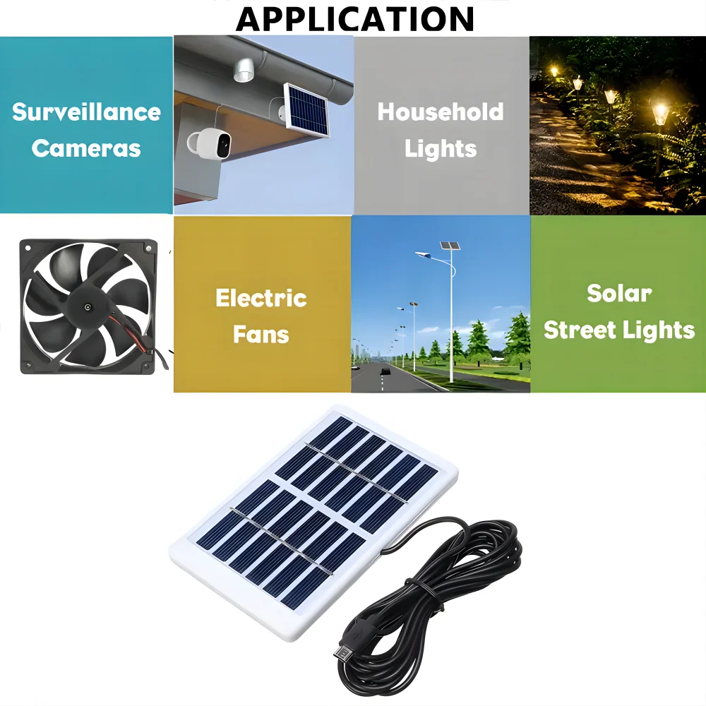 6V Solar Panel Micro USB interface 3m line，For household lights, electric fans and other small power electrical appliances
