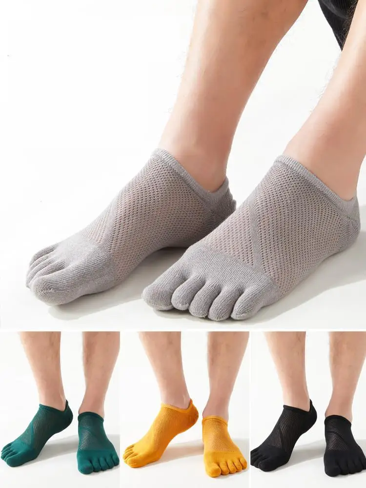 

Five Fingers Boat Socks Men Pure Cotton Summer Thin Short Socks Solid Color No Falling Invisible