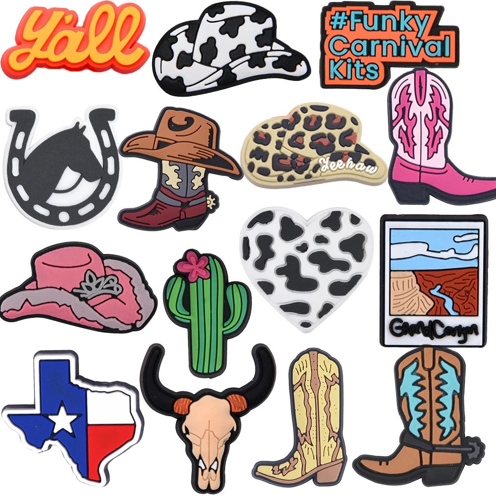 

1-15pcs New Cowboy Cowgirls Shoe Charms Fit Women Girls, Cartoon Cactus Shoe Decorations Pins For Kids Birthday Gifts