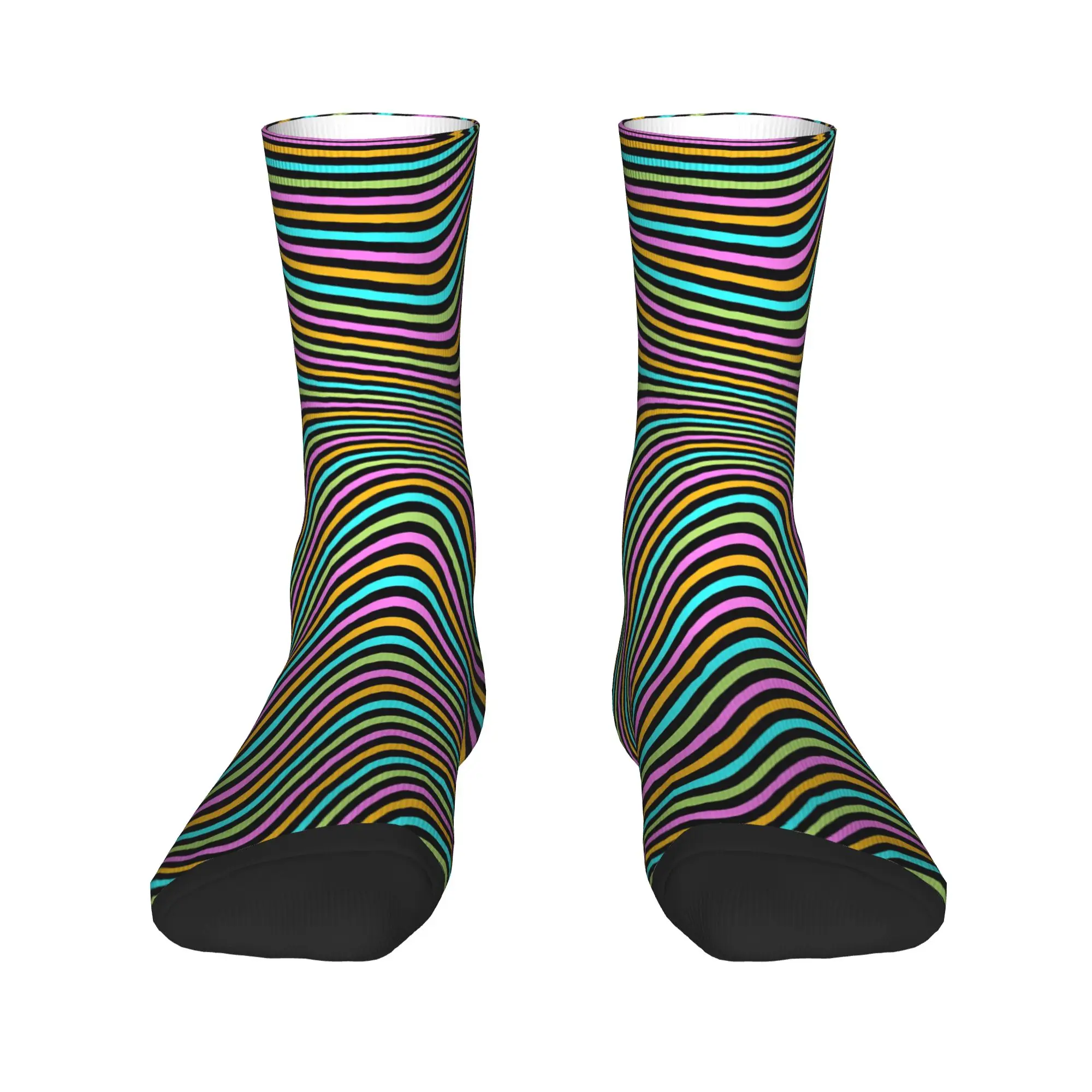 Pastel Rainbow Wavy Stripes Black Background Abstract Texture Socks  Funny Stockings Couple Comfortable Climbing Socks