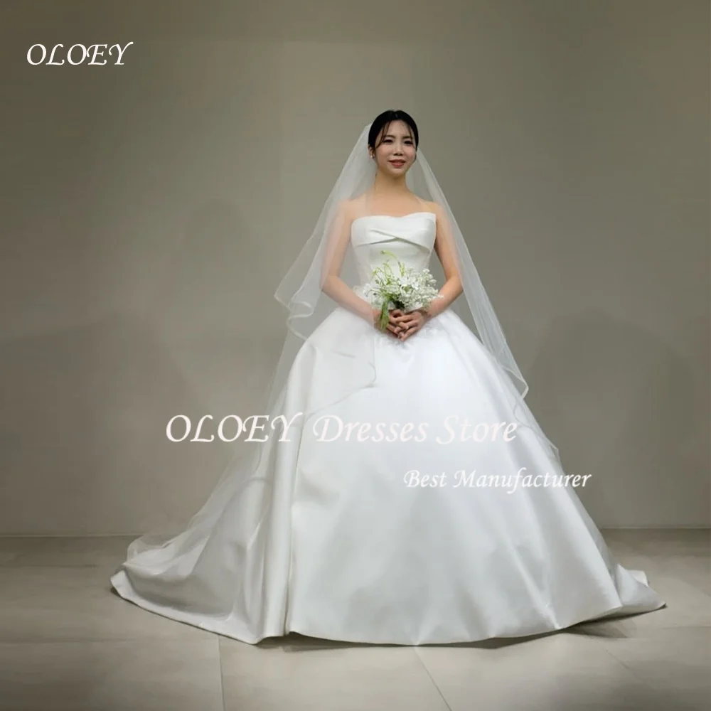 OLOEY Eenvoudige Strapless A-lijn Korea Trouwjurken Plooi Mouwloos Aangepaste Bruiloft PhotoShoot Backless Nieuwe Jurken