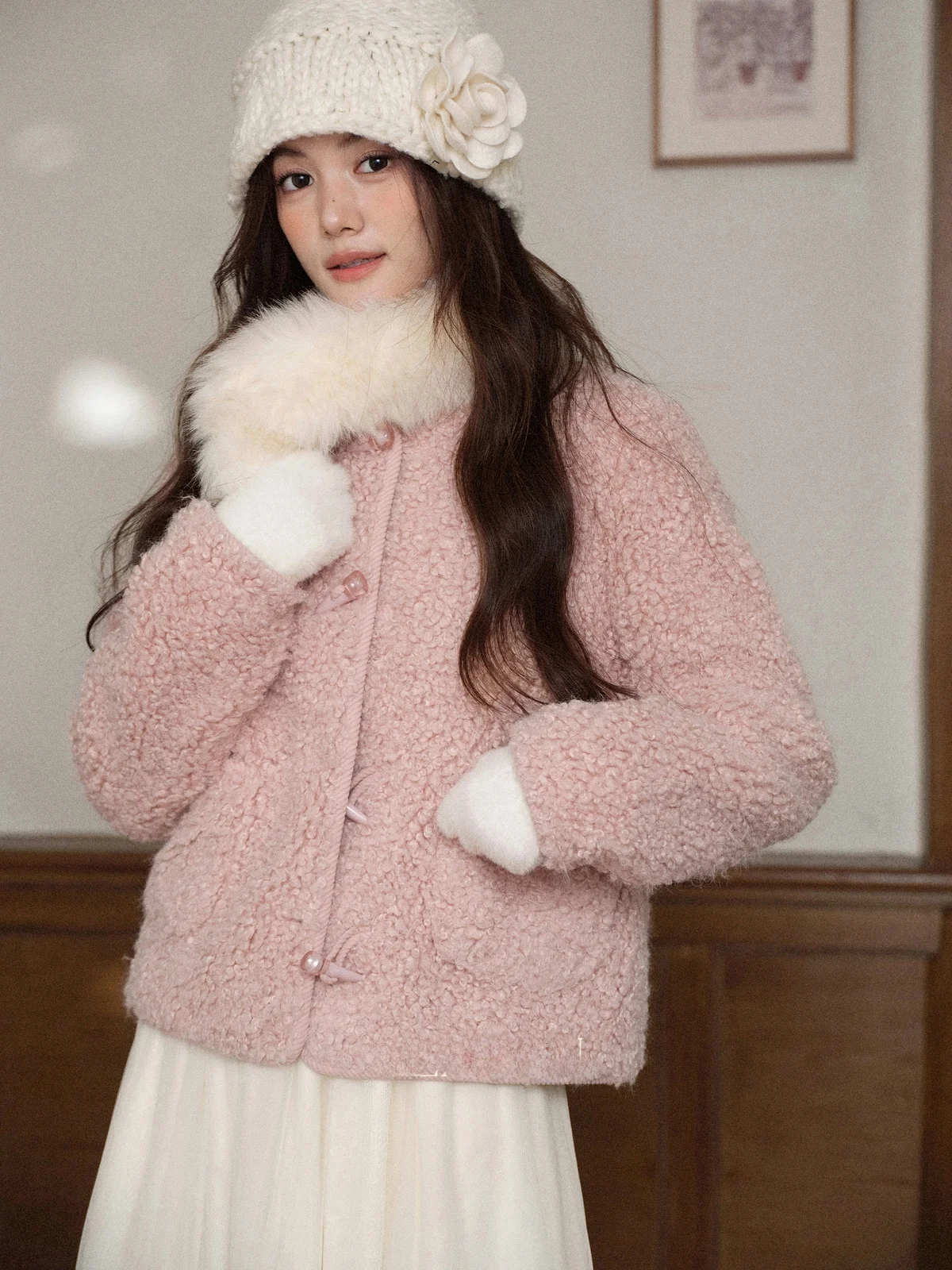 

Розовая женская верхняя одежда свободного кроя из новой ткани, осенняя мода, в стиле Deer towards South Old Dr, New Weave Small Fraance Sle