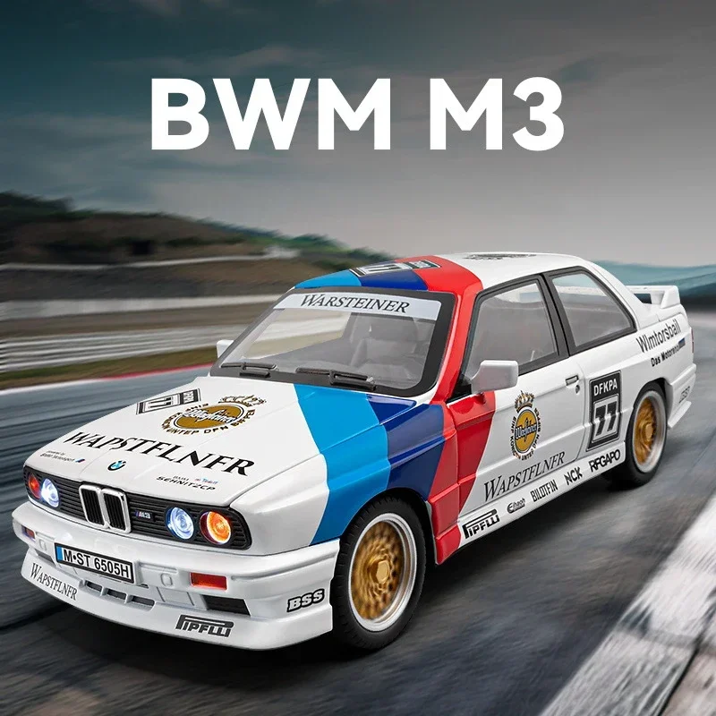 BMW M3 Racing Car Model with Sound Light Pullback Children Toy 1/24 Scale Diecast Vehicle Birthday Gift Toy Miniature Voiture