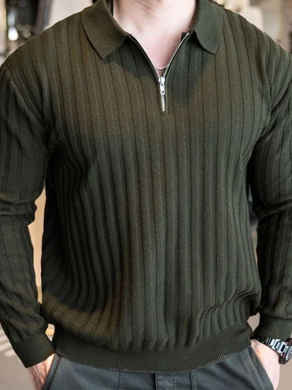 

Men's Sporty Casual Knitted Shirt Running Training Zipper Closure Double Knit Warm Breathable Fashion Urban Style Winter