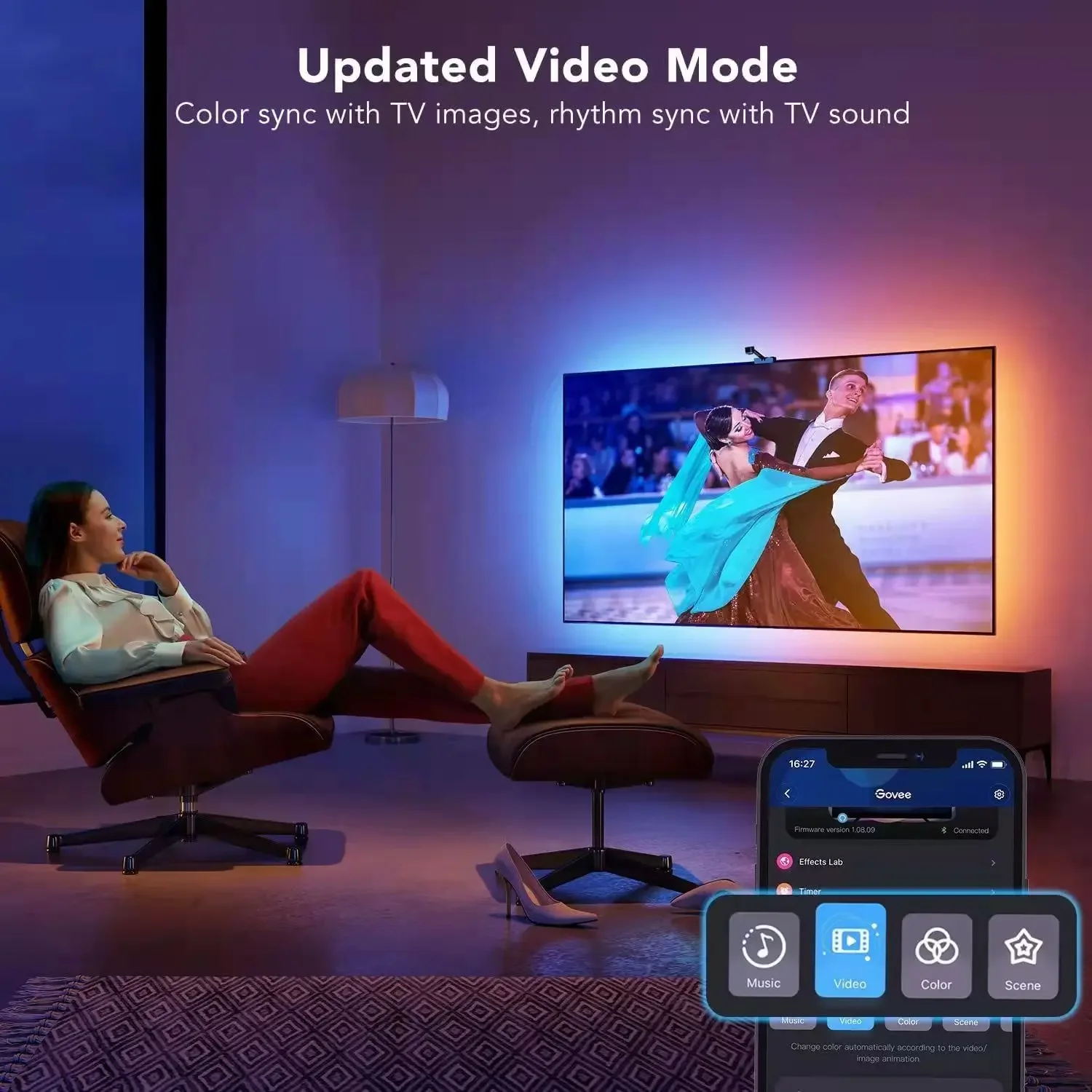 For 55-65 Smart LED TV Backlight App Control Color Sync Strip Light 4K 2.0 HDMI-Compatible Fancy Ambilight Light For PC/TVBox