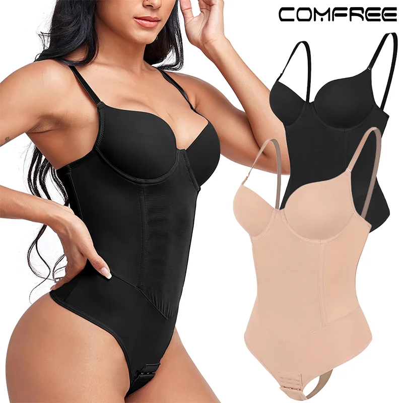 Damen Sexy Shapewear: Hochwertiger Ganzkörper-Shaper mit integriertem BH, 4 Stahlstäben, fester Kompression, Taillenformer und Bauchkontrolle, schlankmachender Thong-Bodysuit mit Spaghettiträgern und