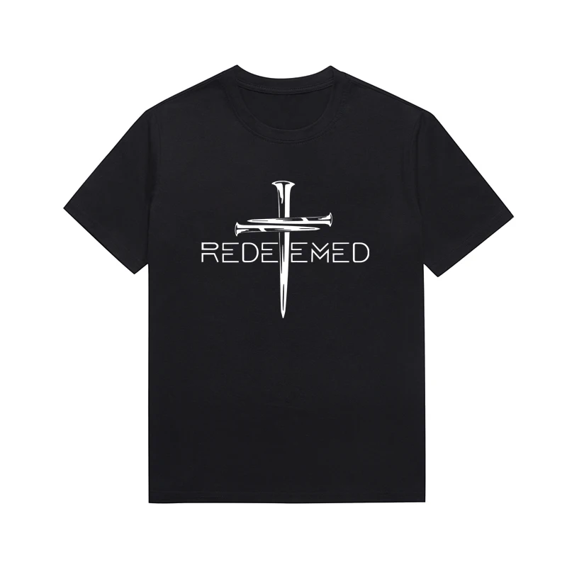 Redeemed Slogan Christian Tops Cross Graphic T Shirt Summer Streetwear Unisex Custom Top