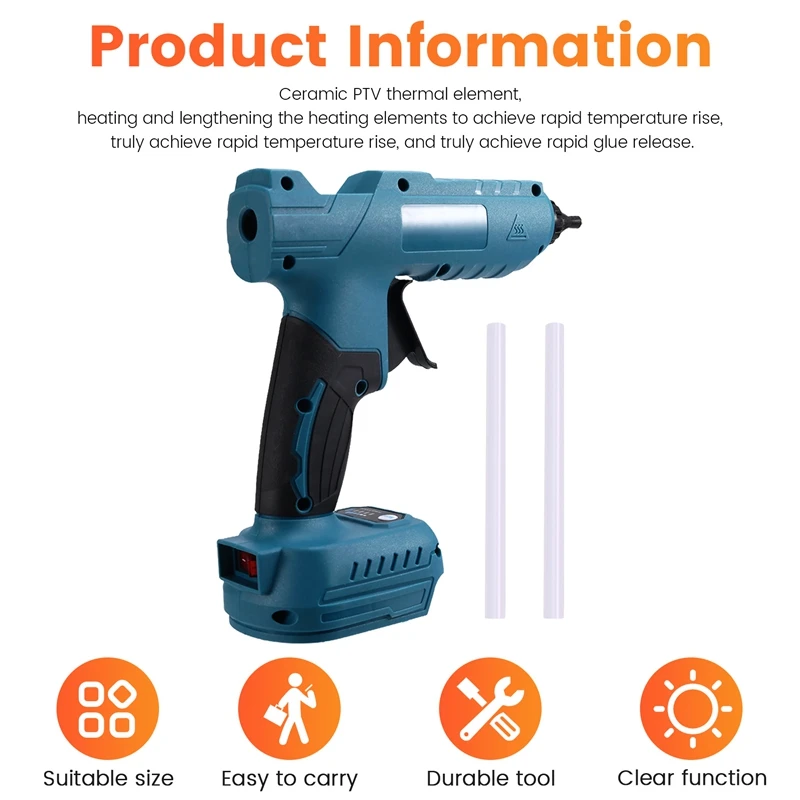 Cordless Electric Hot Melt Glue Tool Rechargeable Anti-Scald Copper Nozzle DIY With Glue Sticks For Makita 20V Battery