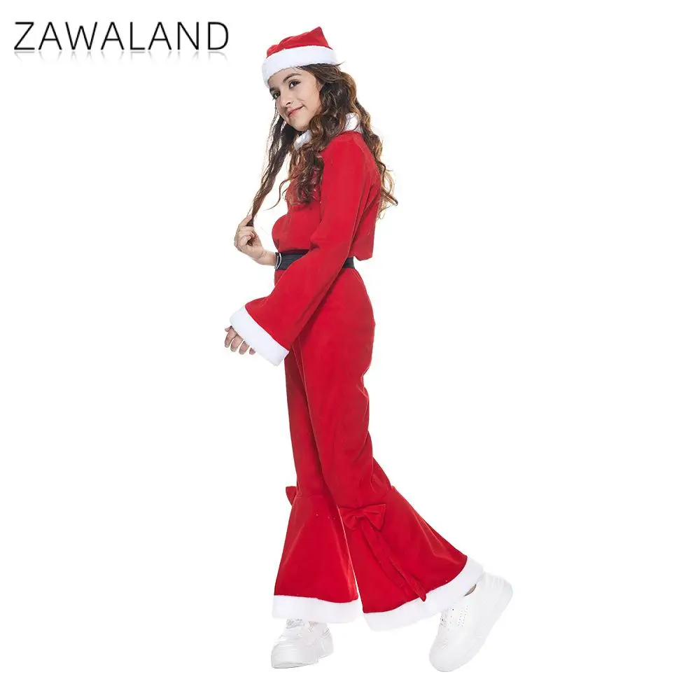 Zawaland Kid Christmas Costume Boy Girl Xmas Holiday Outfit Long Sleeve Top Pants Set with Hat Child Festival Sing Show Clothing